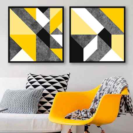 Conjunto de quadros Geométrico Amarelo por Juliana Bogo -  AMBIENTES