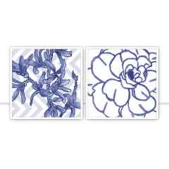 Conjunto de quadros Blue Flowers por Sussu e Juju