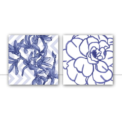 Conjunto de quadros Blue Flowers por Sussu e Juju -  AMBIENTES