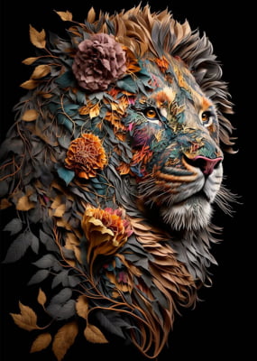 Quadro Leão De Flores por Felima Art