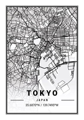 Quadro Mapa Tokyo por Elli Arts